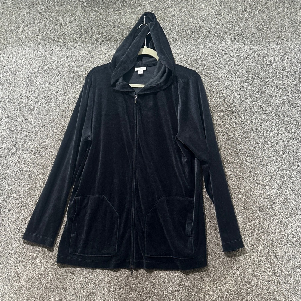Pure Jill J. Jill Black Velvet Velour Full Zip Hoodie Jacket Large Minimalist